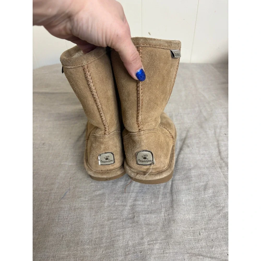 Bearpaw Elle Youth Size 5 Brown Suede Sheepskin Lining Mid Calf Boots